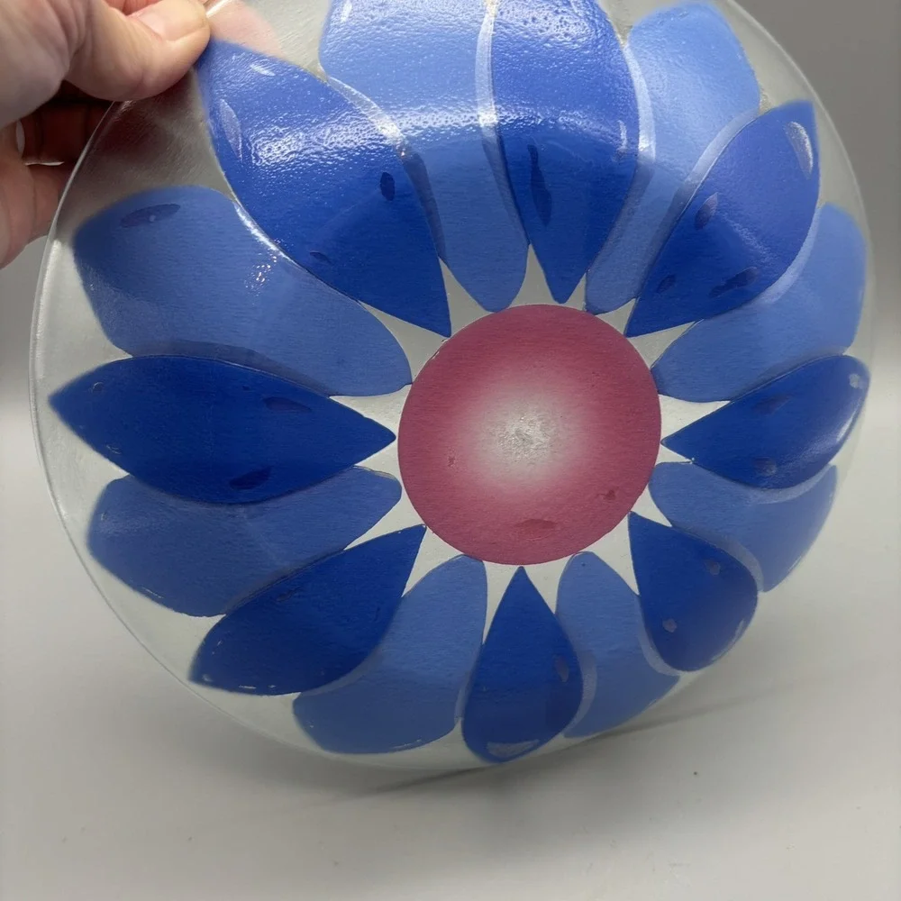 Villeroy & Boch Floral Vitrum Shallow‎ Bowl Daisy Blue Pink Fused Glass 10.5